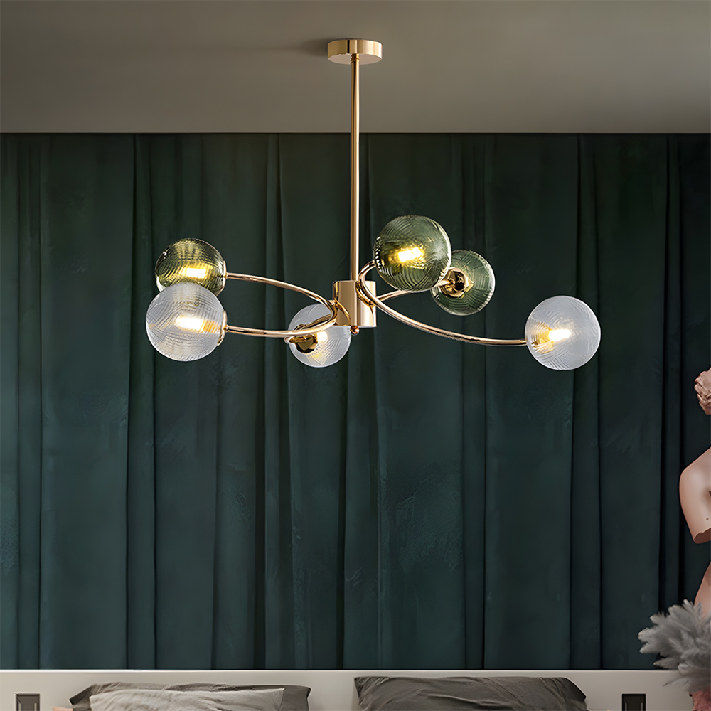 Art Deco Style Vintage Green Glass Chandelier