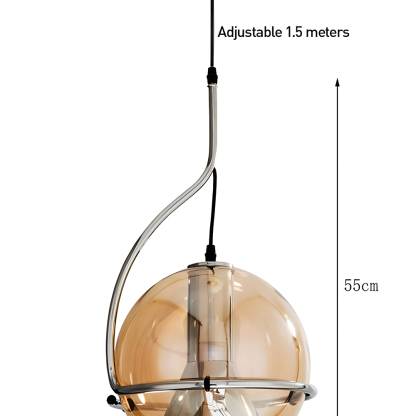 Amber Glass Iron Spherical Shape Chandelier Pendant Ligh