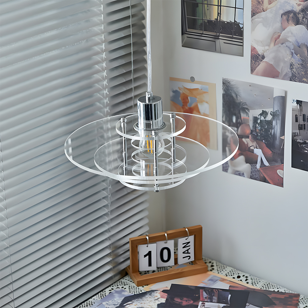 Modern UFO Pendant Light Iron Acrylic Multi-Layer Lamp