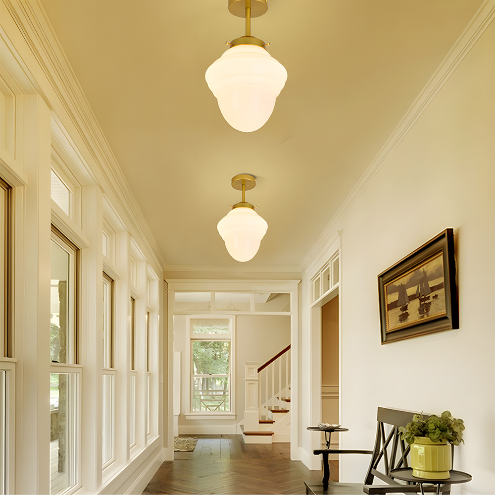 Vintage Glass White Flush Mount Ceiling Light For Bedroom