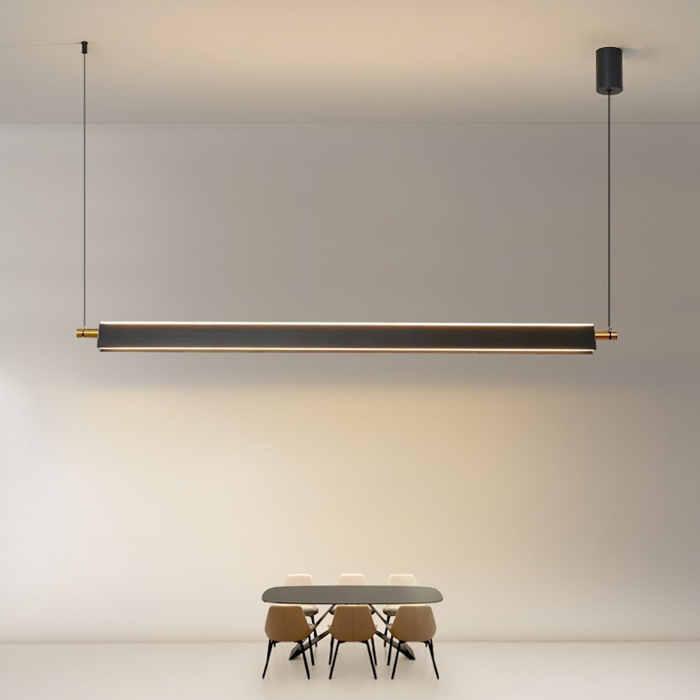Minimalist Modern LED Black Up-and-Down Lighting Linear Pendant 