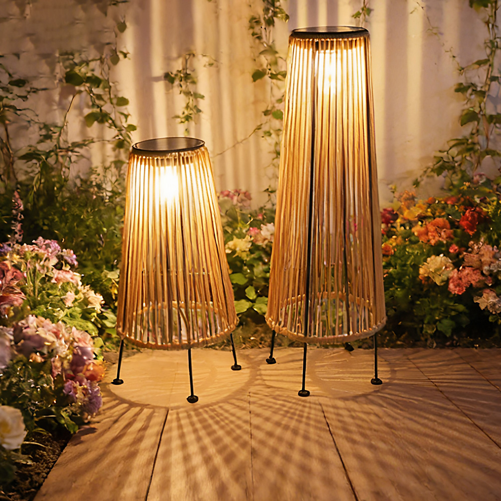 Natural Rattan Waterproof Solar Floor Lantern Outdoor Lawn Lamp