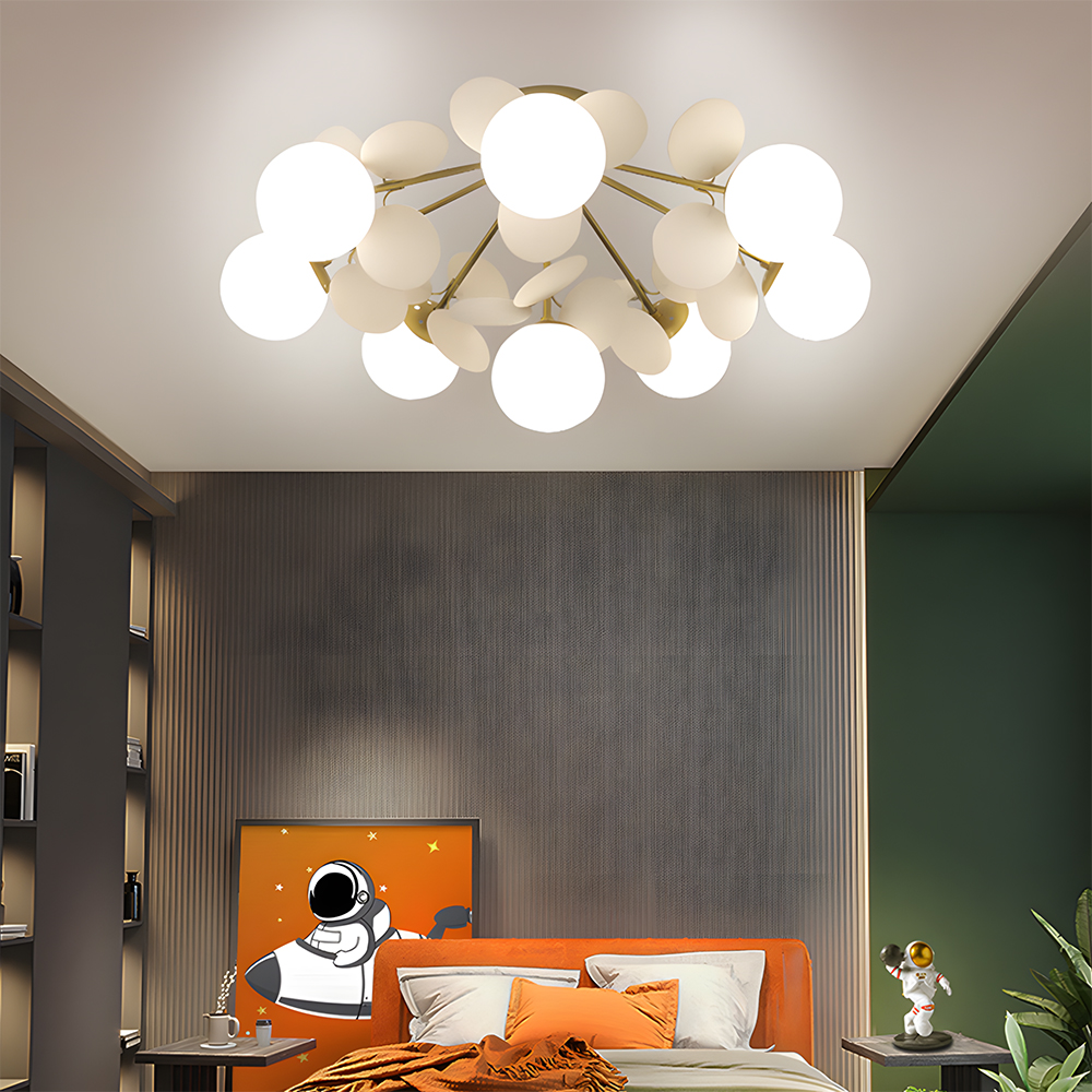 Modern Spherical Shape Glass Flush Ceiling Light Chandelier for Living Room