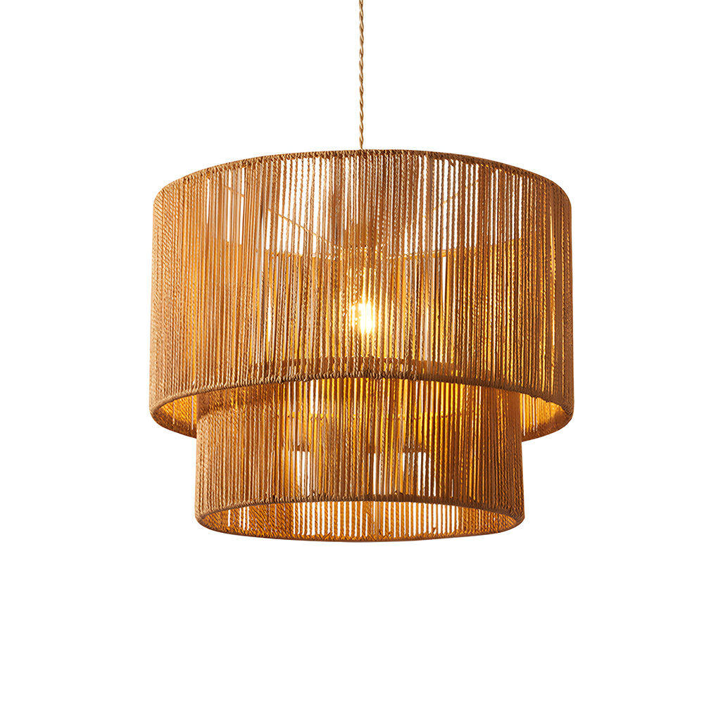 Rustic Industrial Pendant Light with Hemp Rope Iron Frame