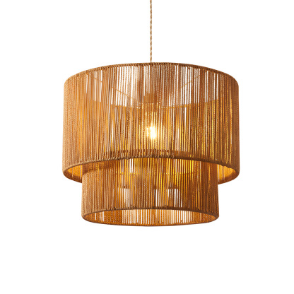 Rustic Industrial Pendant Light with Hemp Rope Iron Frame