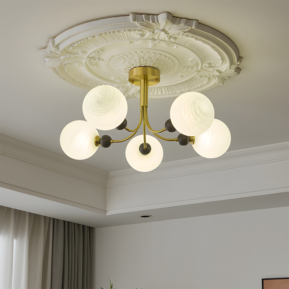 Contemporary Elegant Glass Walnut Branch Multi-Light Chandelier