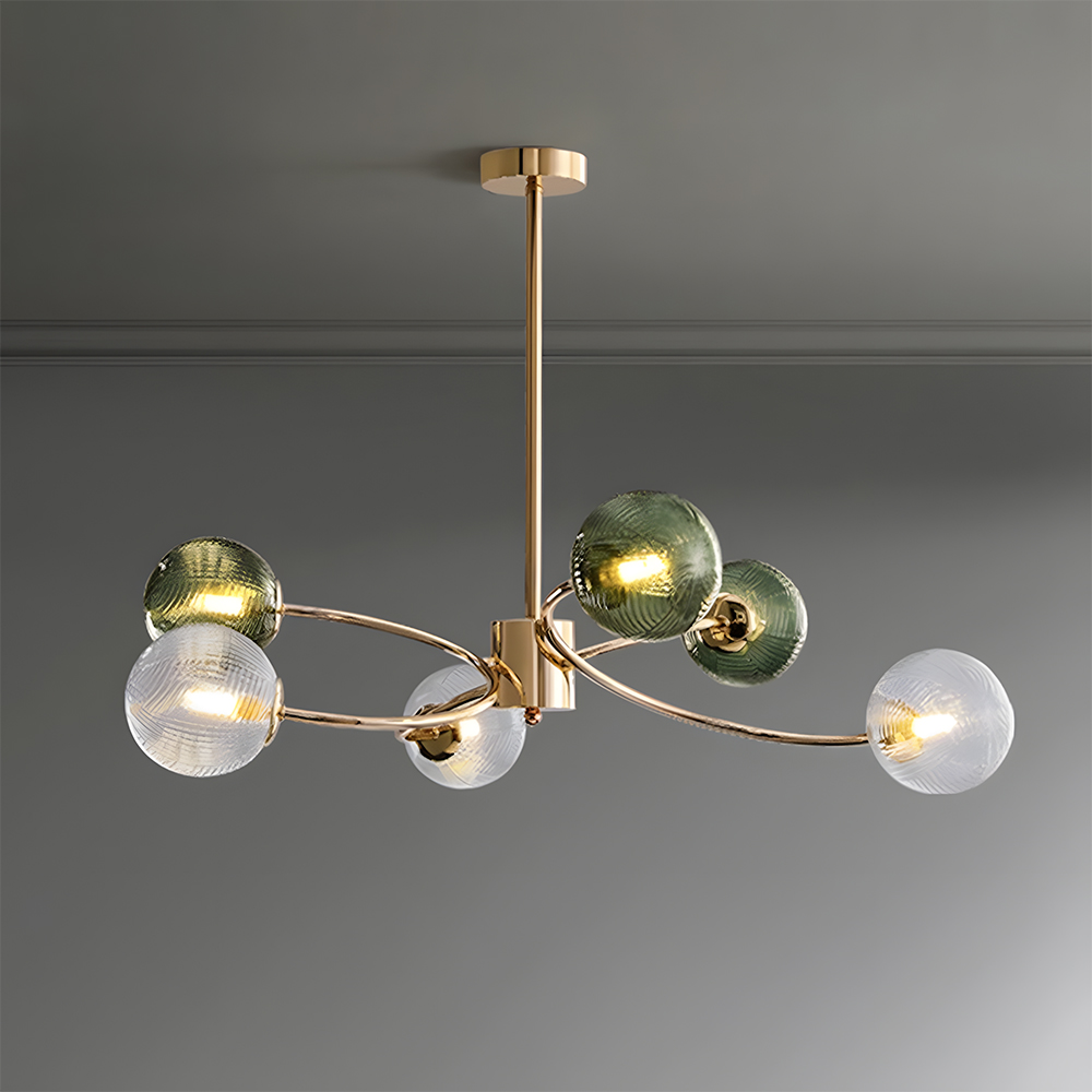 Art Deco Style Vintage Green Glass Chandelier