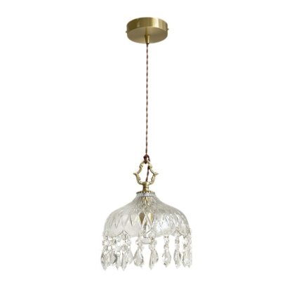 French Vintage Crystal Glass Pendant Light