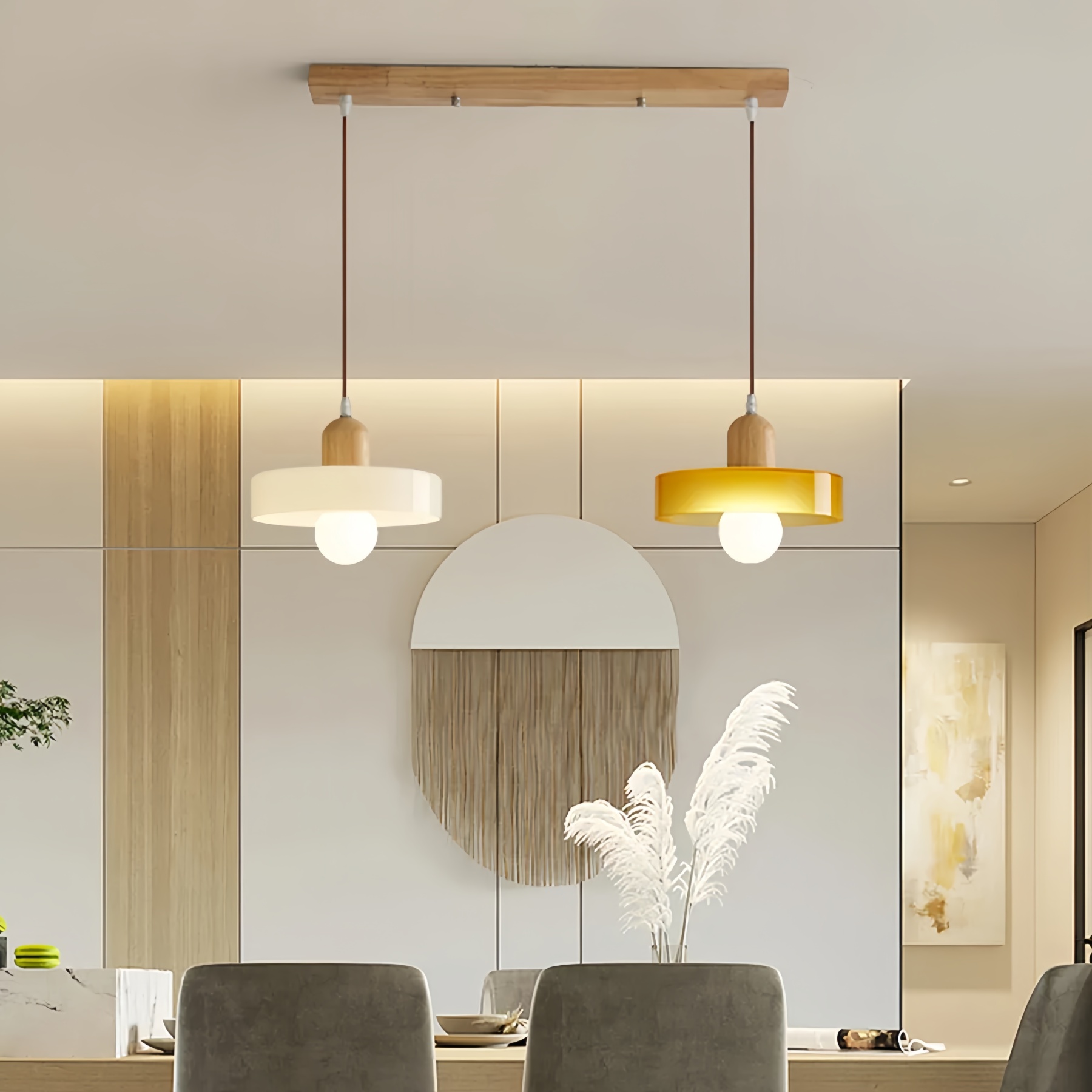 Bauhaus Glass Wood Pendant Lights For Dining Room