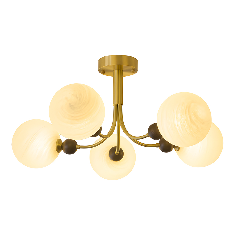 Contemporary Elegant Glass Walnut Branch Multi-Light Chandelier