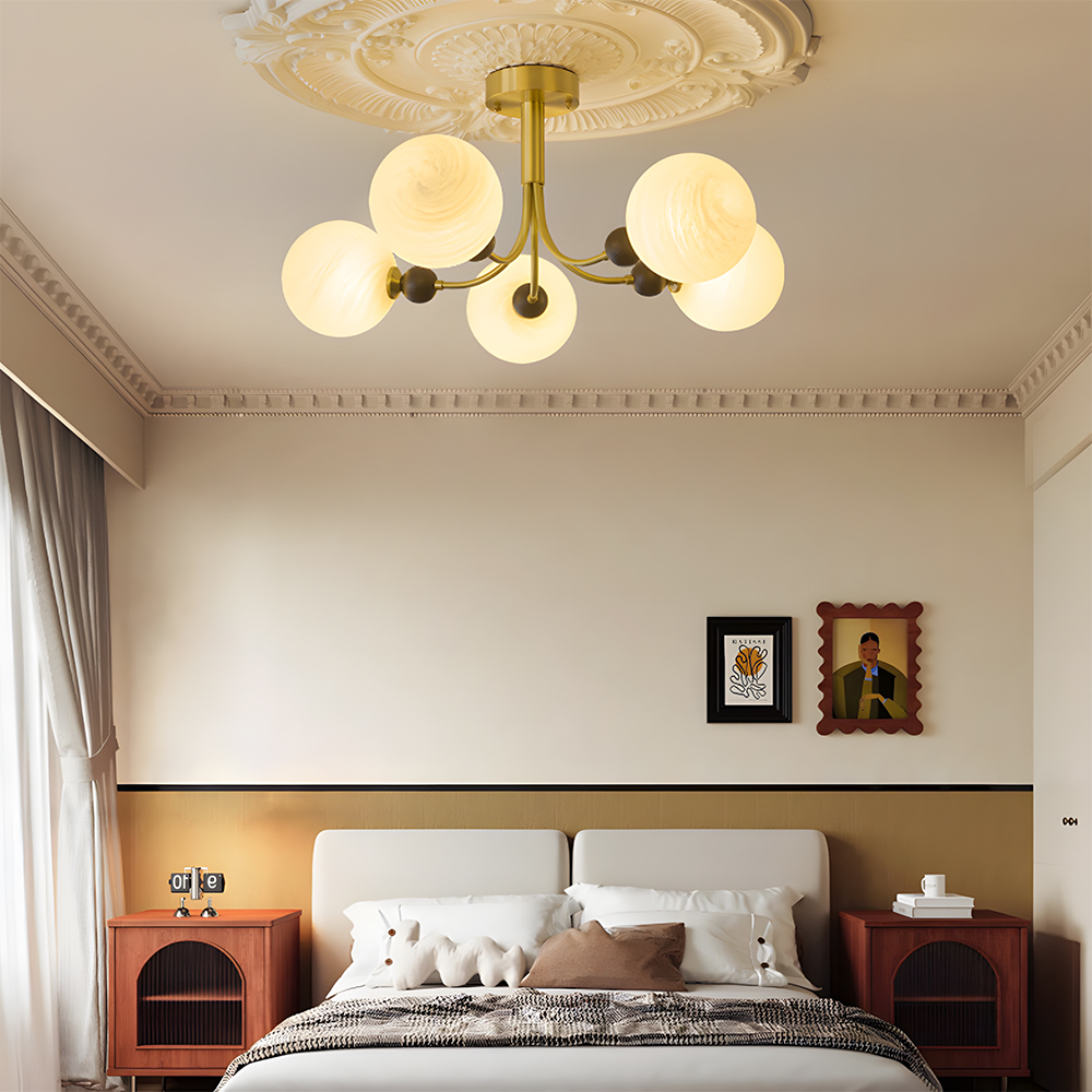 Contemporary Elegant Glass Walnut Branch Multi-Light Chandelier