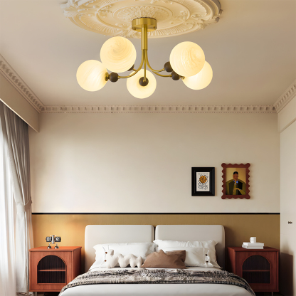 Contemporary Elegant Glass Walnut Branch Multi-Light Chandelier