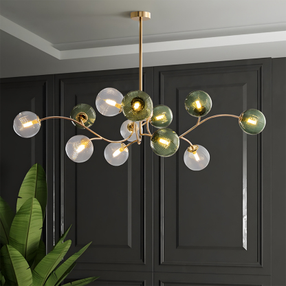 Art Deco Style Vintage Green Glass Chandelier