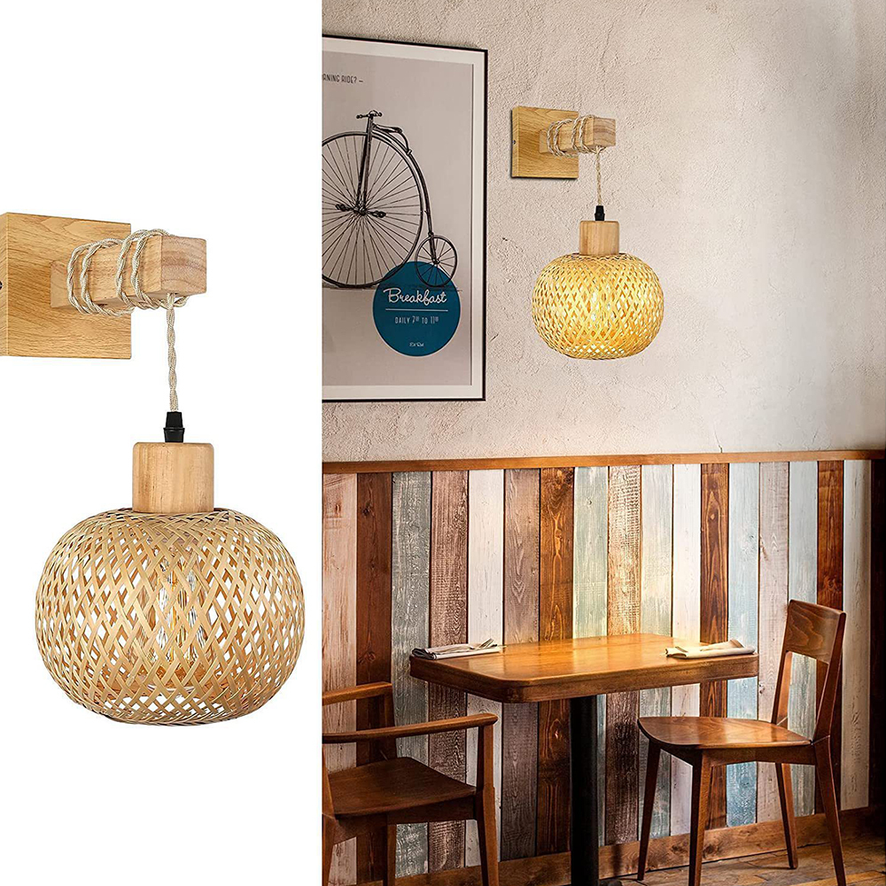 Rustic Farmhouse Bamboo Woven Wall Lamp