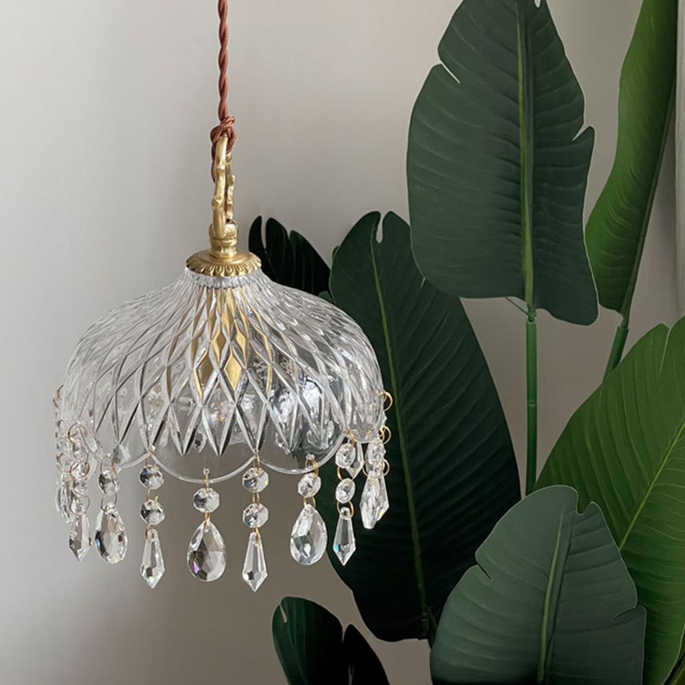 French Vintage Crystal Glass Pendant Light