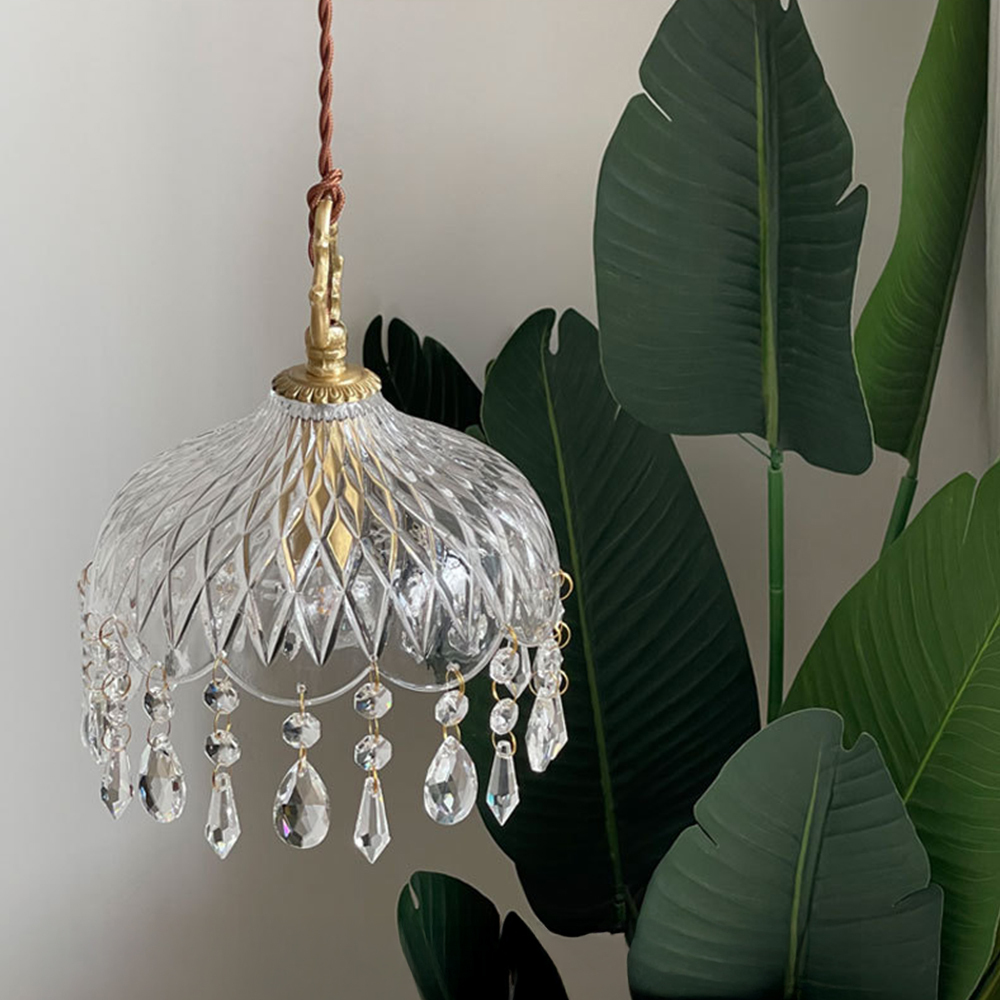 French Vintage Crystal Glass Pendant Light