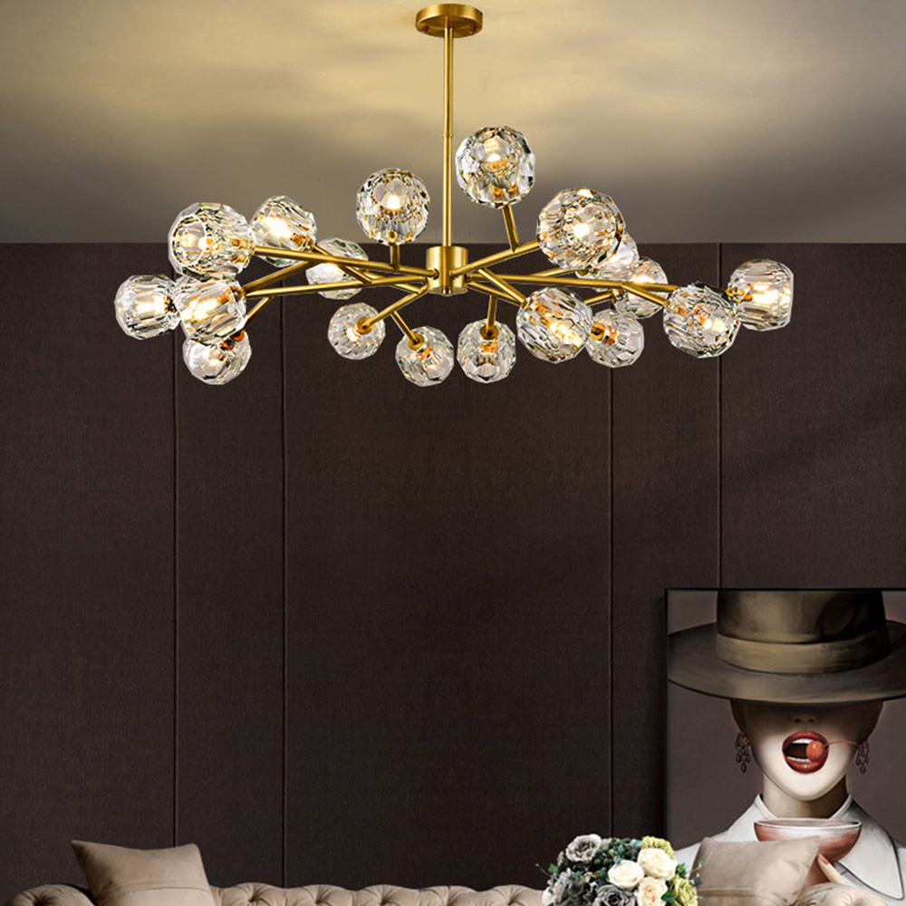 Modern Luxury Crystal Brass Molecule Chandelier Ceiling Light for Living Room