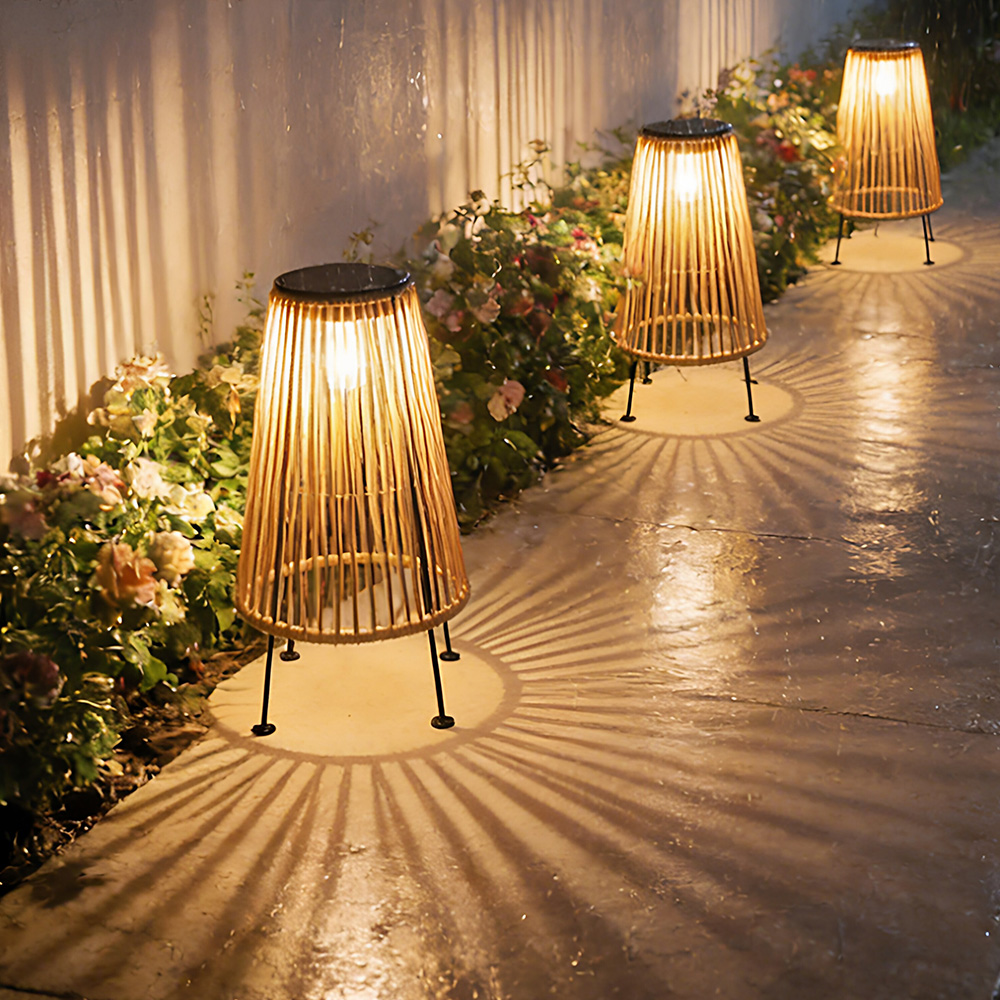 Natural Rattan Waterproof Solar Floor Lantern Outdoor Lawn Lamp