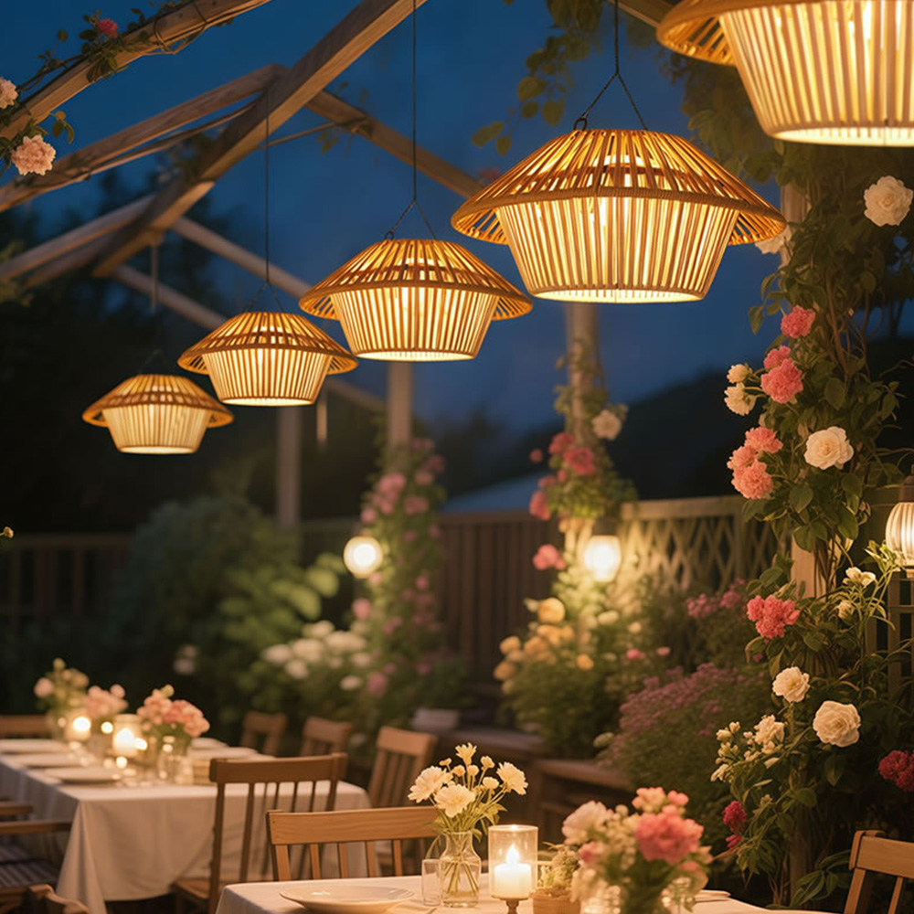 Rustic Solar Powered Rattan Hanging Light