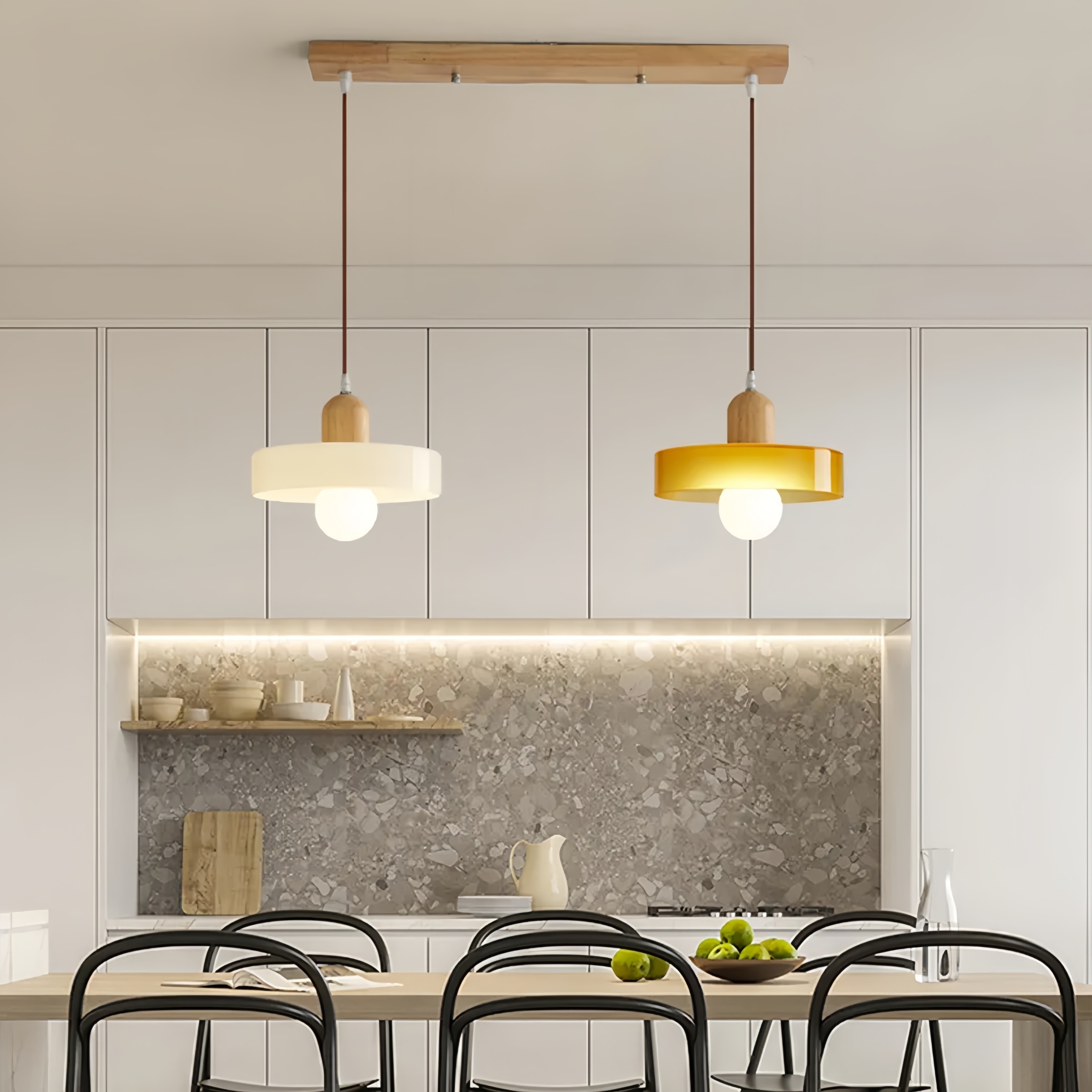 Bauhaus Glass Wood Pendant Lights For Dining Room