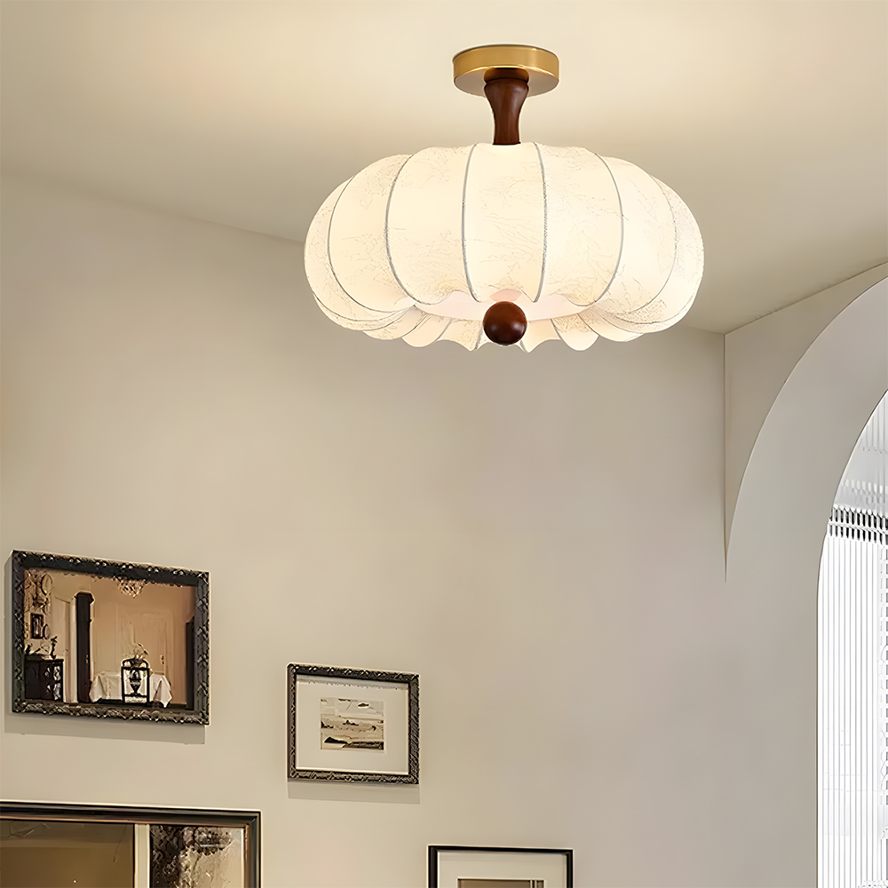 Contemporary Scandinavian Style White Fabric Flush Ceiling Light