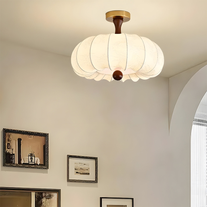 Contemporary Scandinavian Style White Fabric Flush Ceiling Light