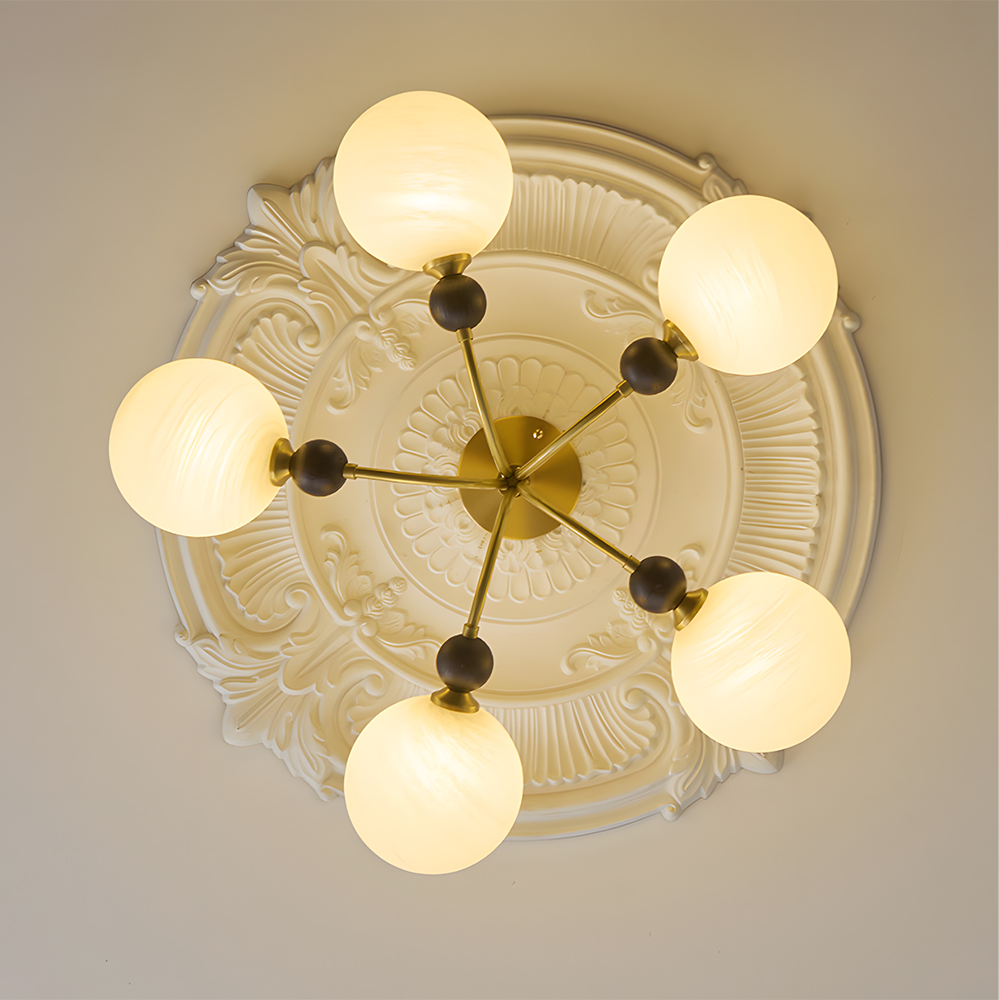 Contemporary Elegant Glass Walnut Branch Multi-Light Chandelier