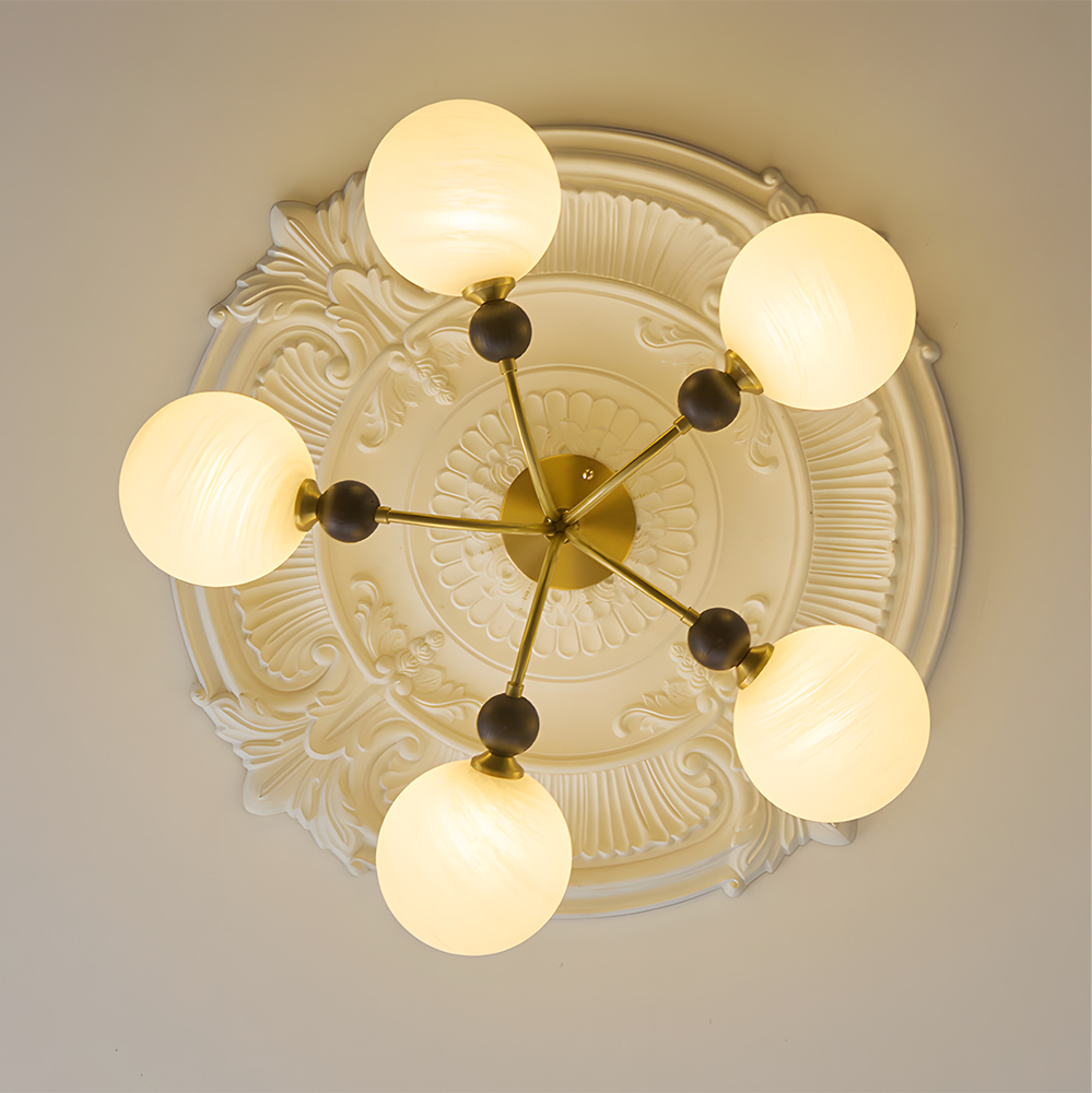 Contemporary Elegant Glass Walnut Branch Multi-Light Chandelier