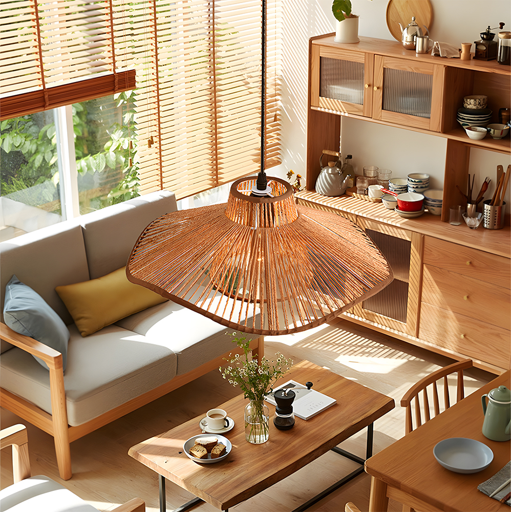 Modern Wooden Paper Woven Pendant Light for Kitchen