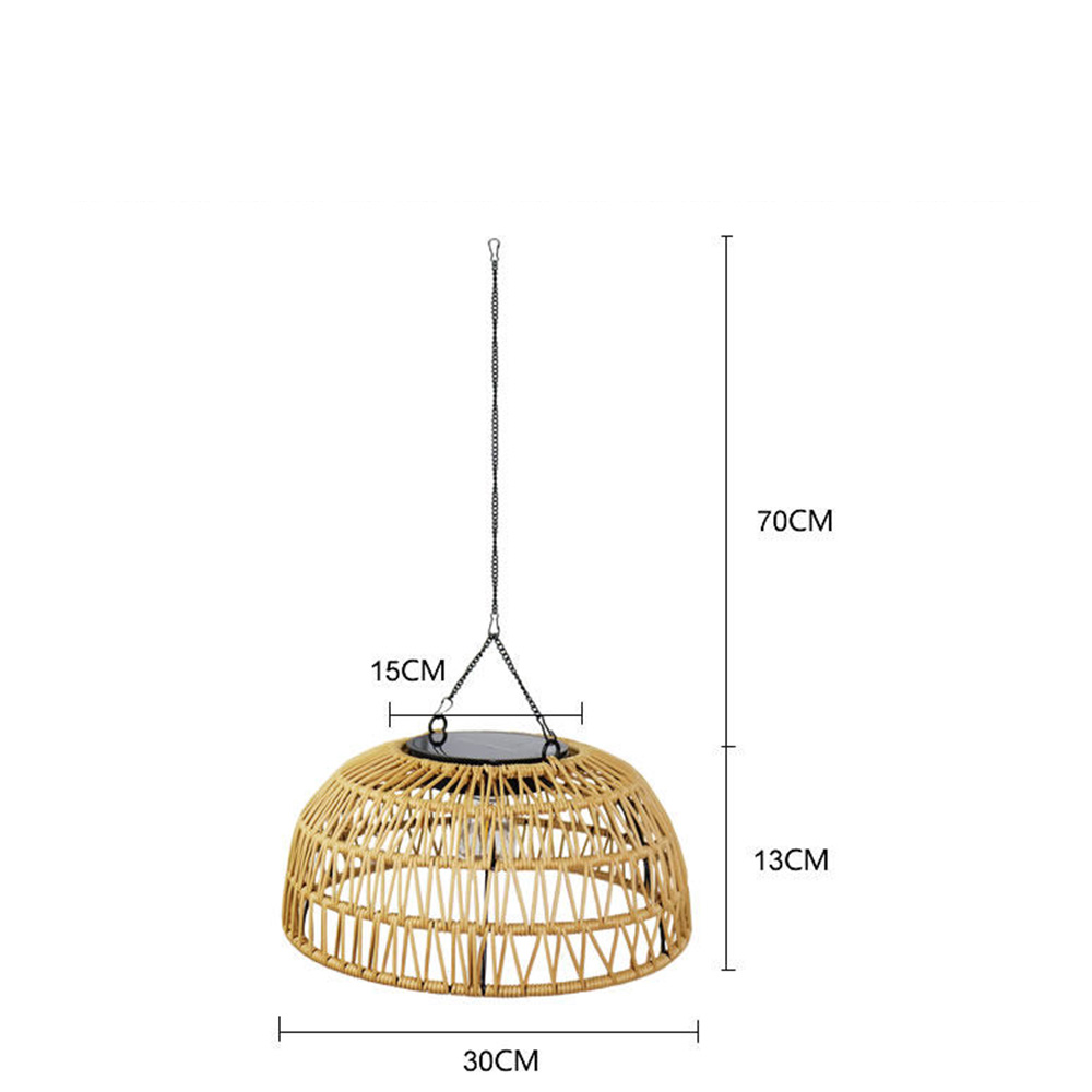 Boho Natural Rattan Drill-Free Solar Pendant Light