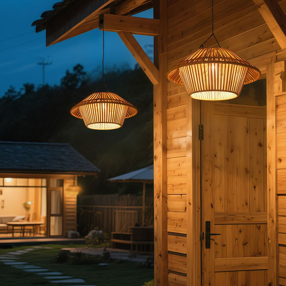 Rustic Solar Powered Rattan Hanging Light