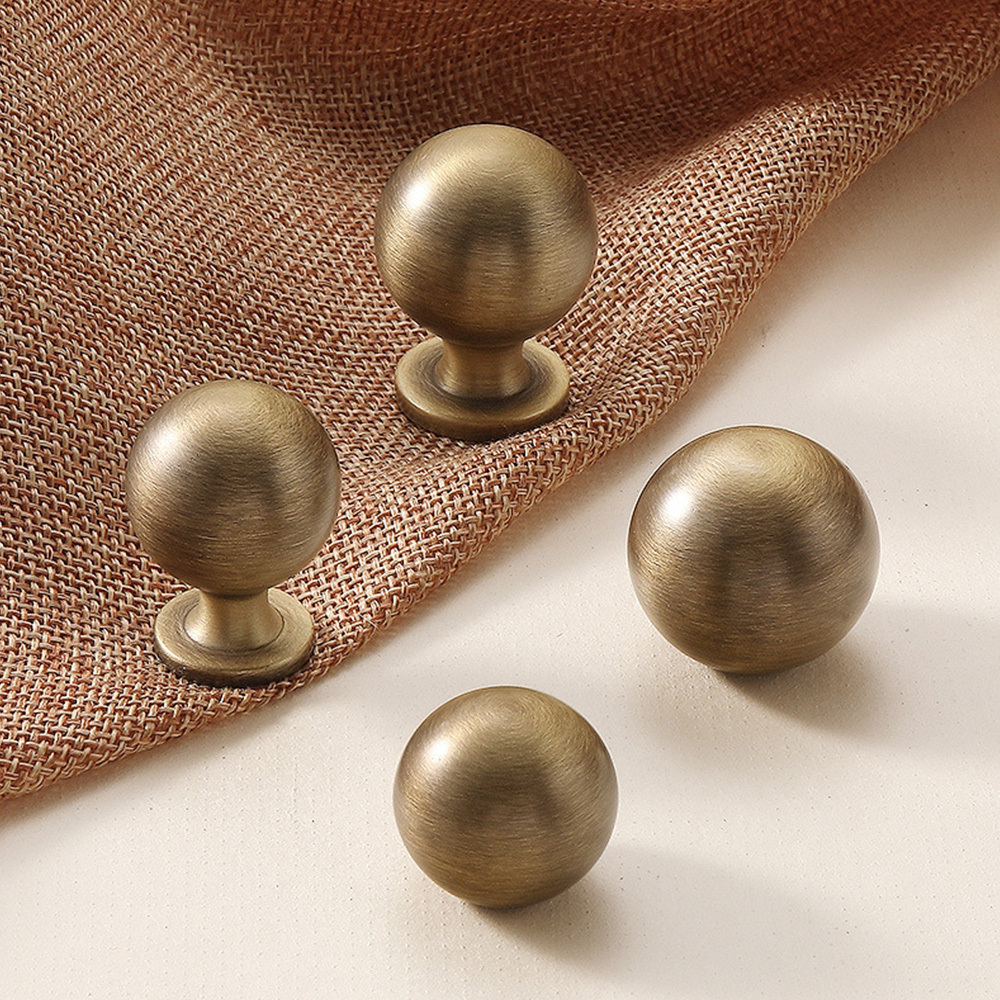 French Vintage Solid Antique Brass Ball-End Cabinet Pulls