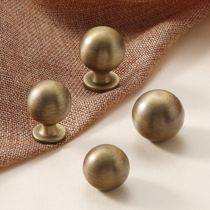 French Vintage Solid Antique Brass Ball-End Cabinet Pulls