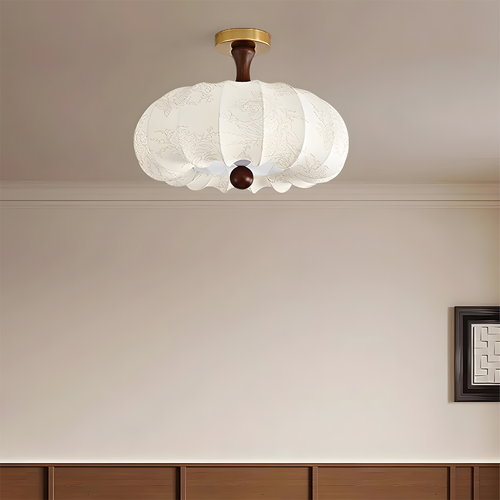 Contemporary Scandinavian Style White Fabric Flush Ceiling Light