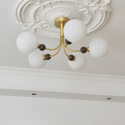 Contemporary Elegant Glass Walnut Branch Multi-Light Chandelier