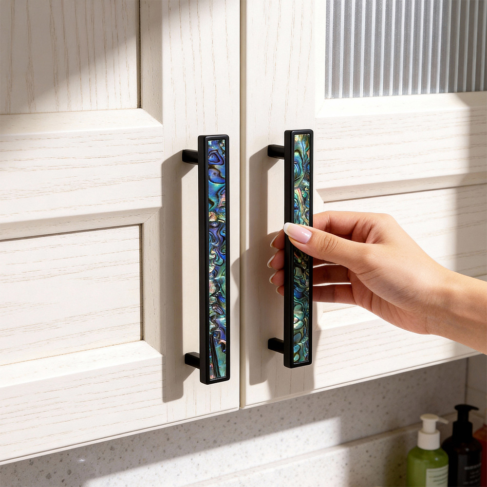 Luxury Natural Shell White Cabinet Pulls Brass Drawer Knobs