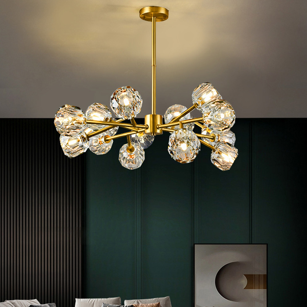 Modern Luxury Crystal Brass Molecule Chandelier Ceiling Light for Living Room