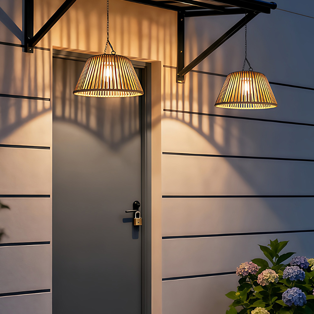 Rattan Waterproof Dual-Charged Solar Pendant Light