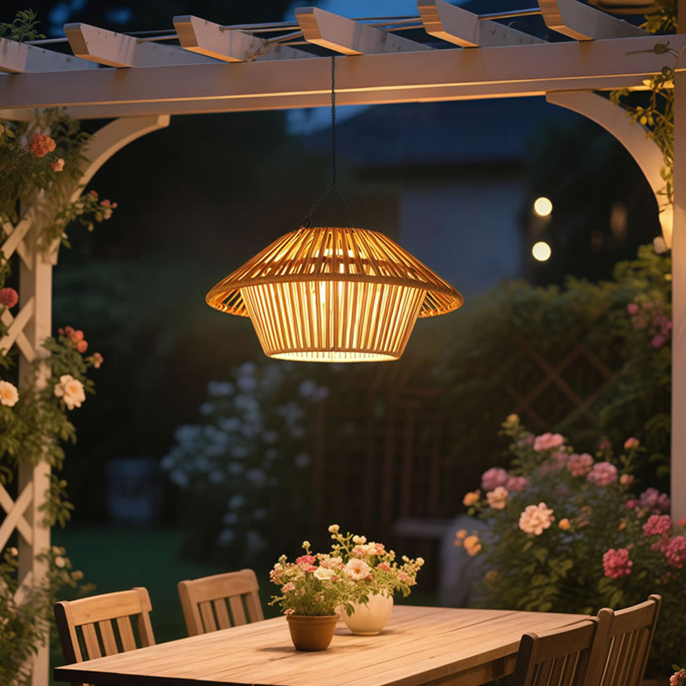 Rustic Solar Powered Rattan Hanging Light