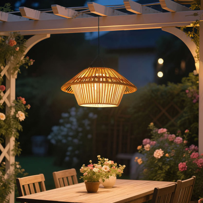Rustic Solar Powered Rattan Hanging Light