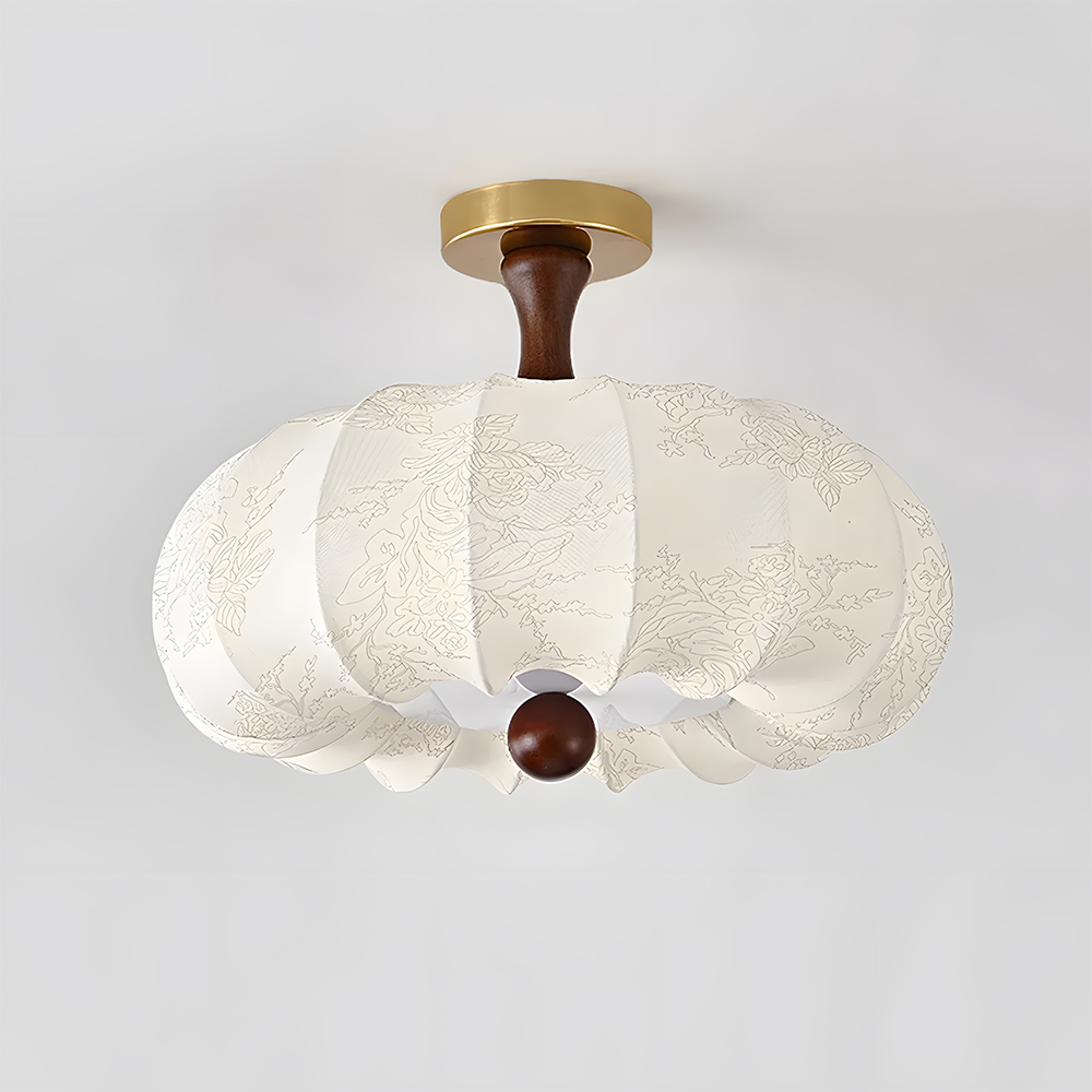 Contemporary Scandinavian Style White Fabric Flush Ceiling Light