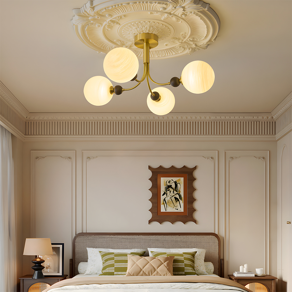 Contemporary Elegant Glass Walnut Branch Multi-Light Chandelier