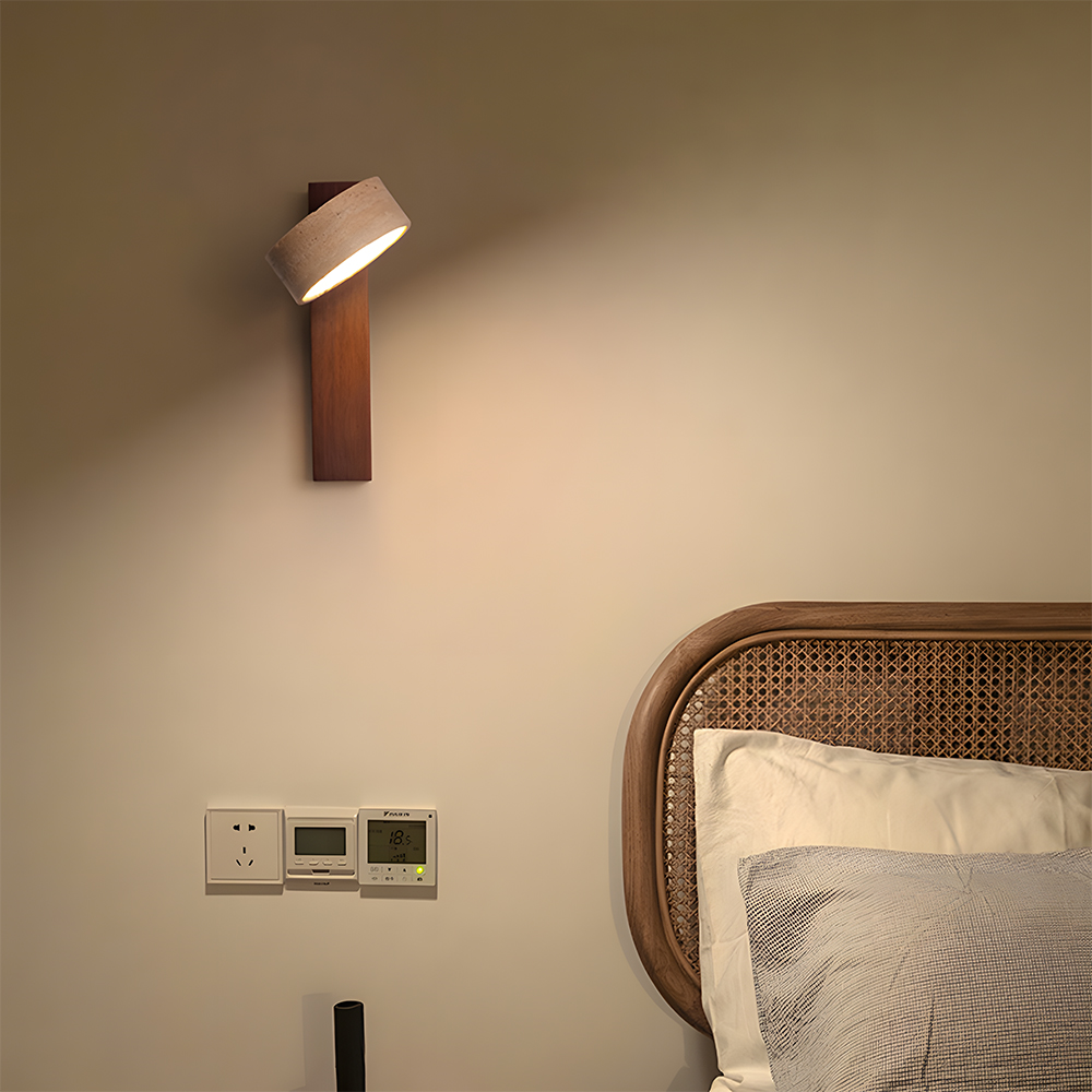 Decorative Elegant Wood and Stone Wall Light with Pull Chain