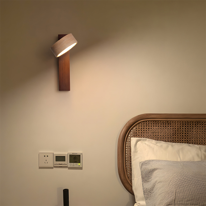 Decorative Elegant Wood and Stone Wall Light with Pull Chain