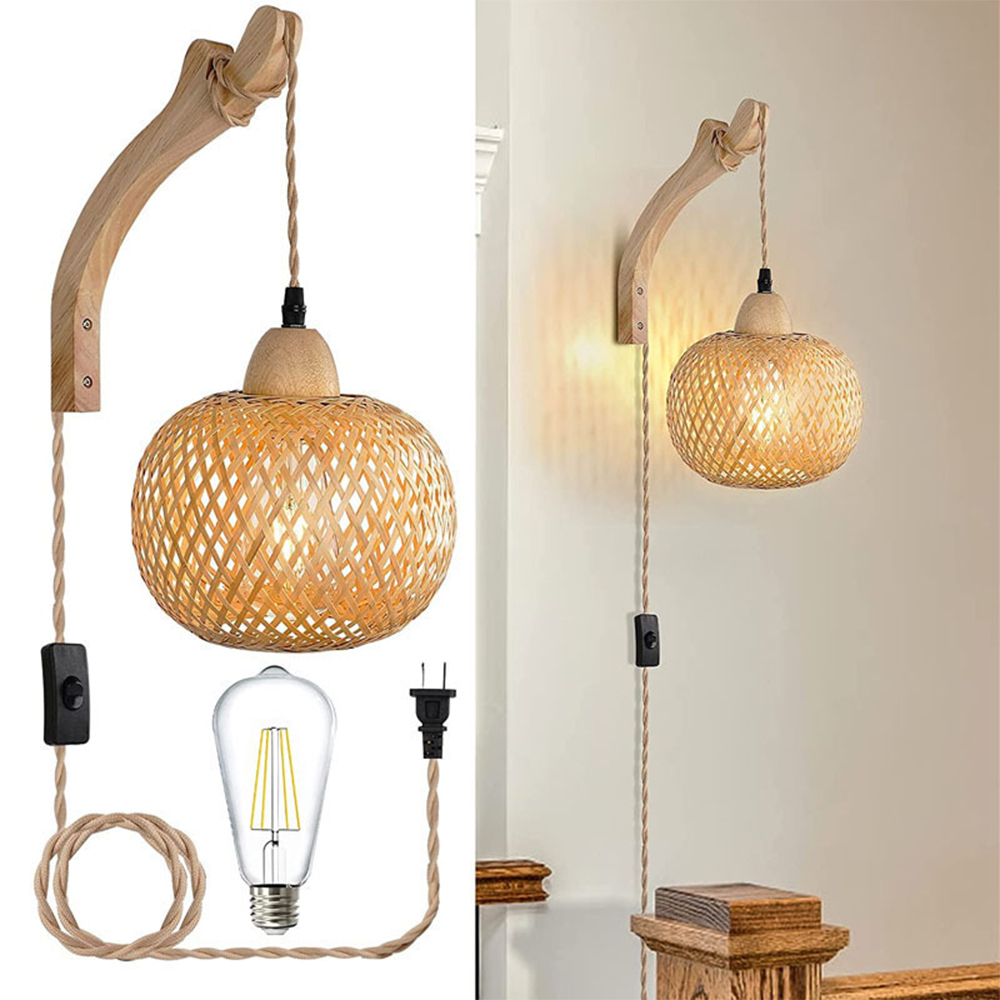 Rustic Farmhouse Bamboo Woven Wall Lamp
