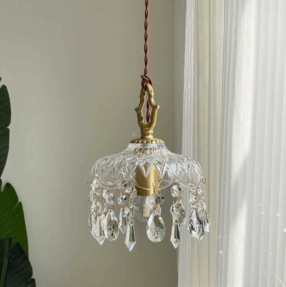 French Vintage Crystal Glass Pendant Light