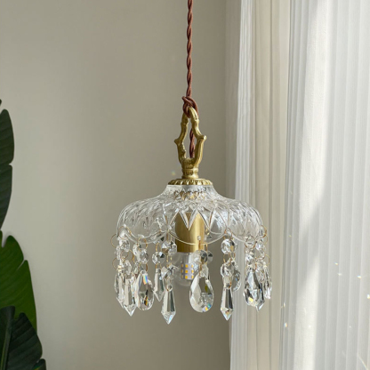 French Vintage Crystal Glass Pendant Light
