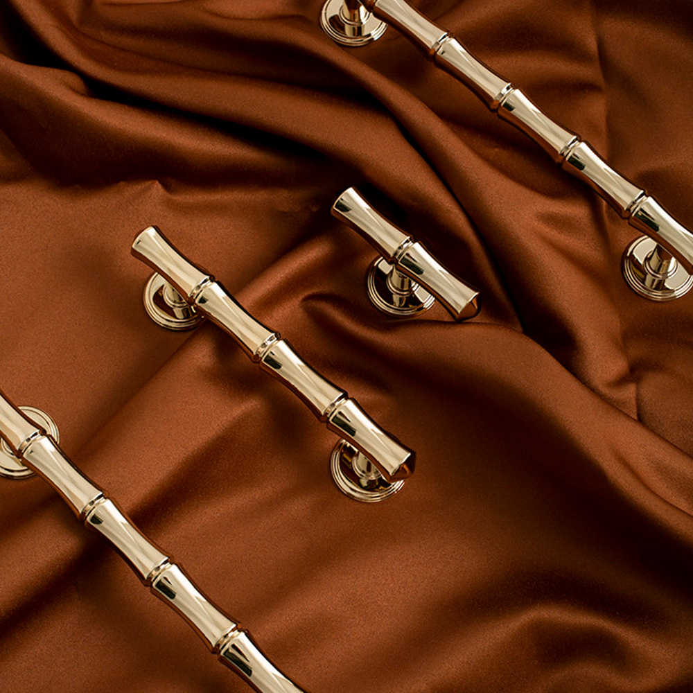 Light French Bamboo Polished Brass Drawer Pulls