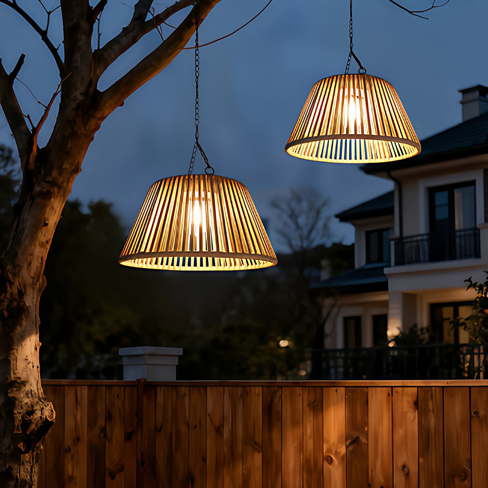 Rattan Waterproof Dual-Charged Solar Pendant Light