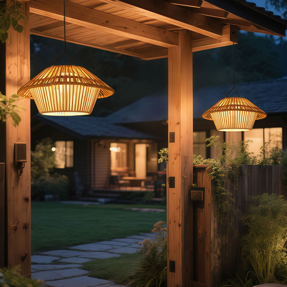Rustic Solar Powered Rattan Hanging Light